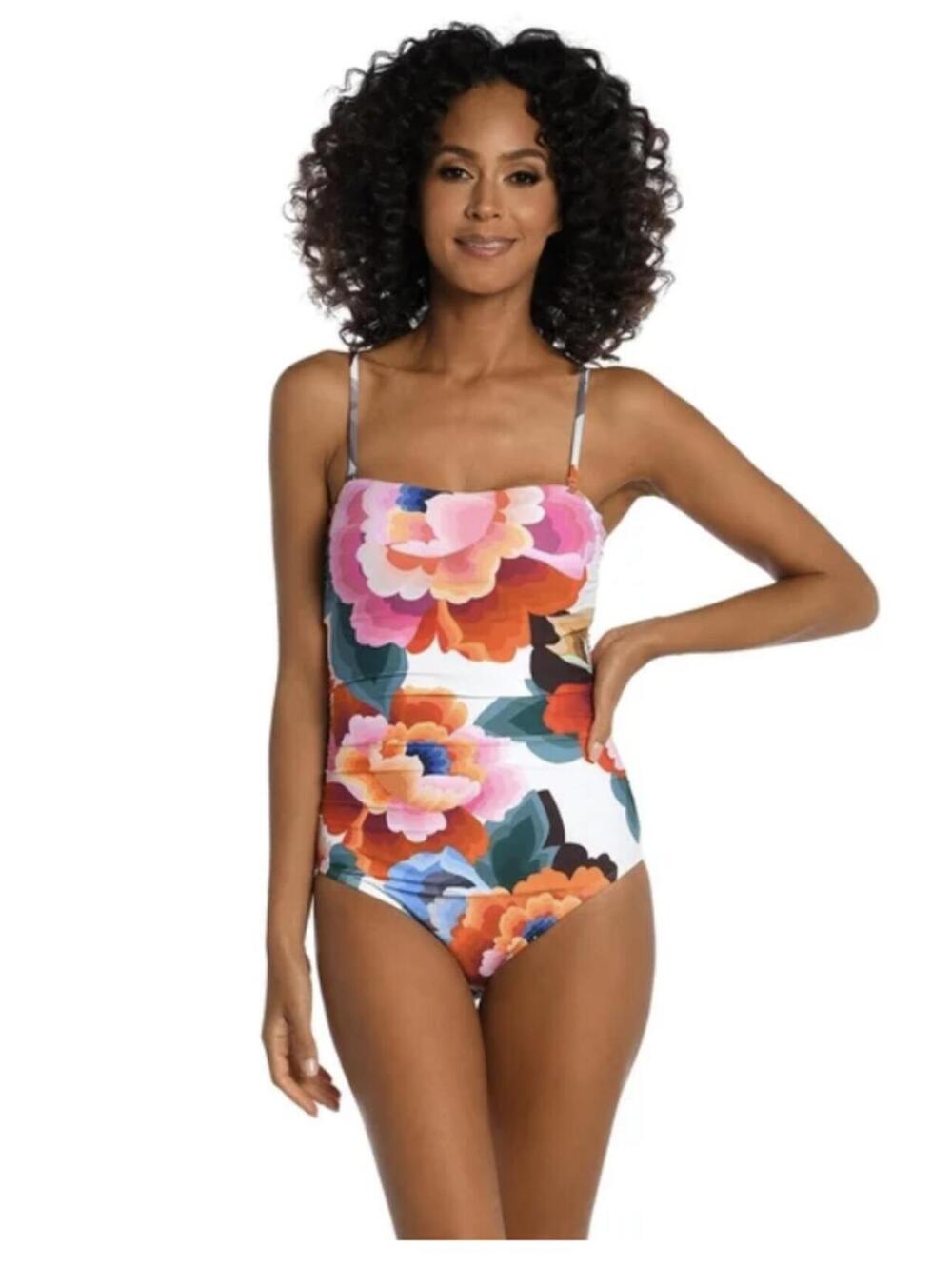 La Blanca Women's Bandeau One Piece Swimsuit M/6 Floral Rhythm